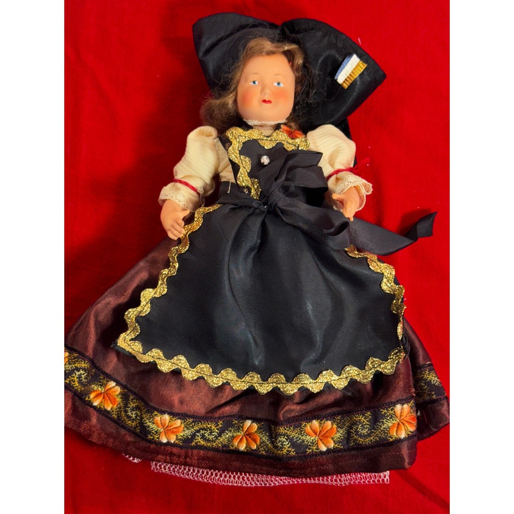 Vintage 8" Mid-Century French Alsatian Folk Doll France Traditional Dress
